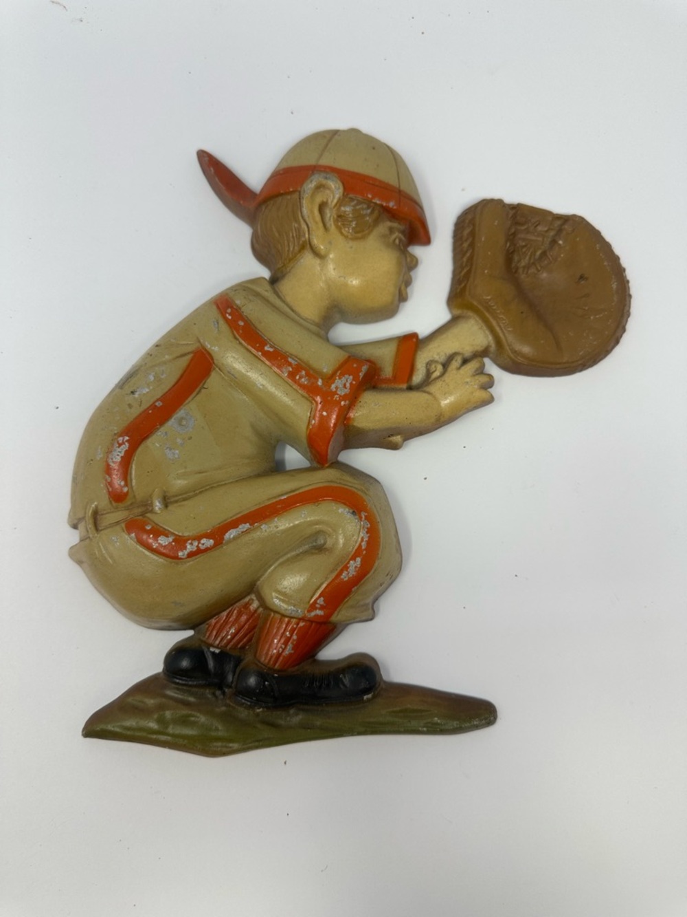 Vintage 1970 SEXTON Cast Aluminum Baseball Figure Catcher Wall Art U9